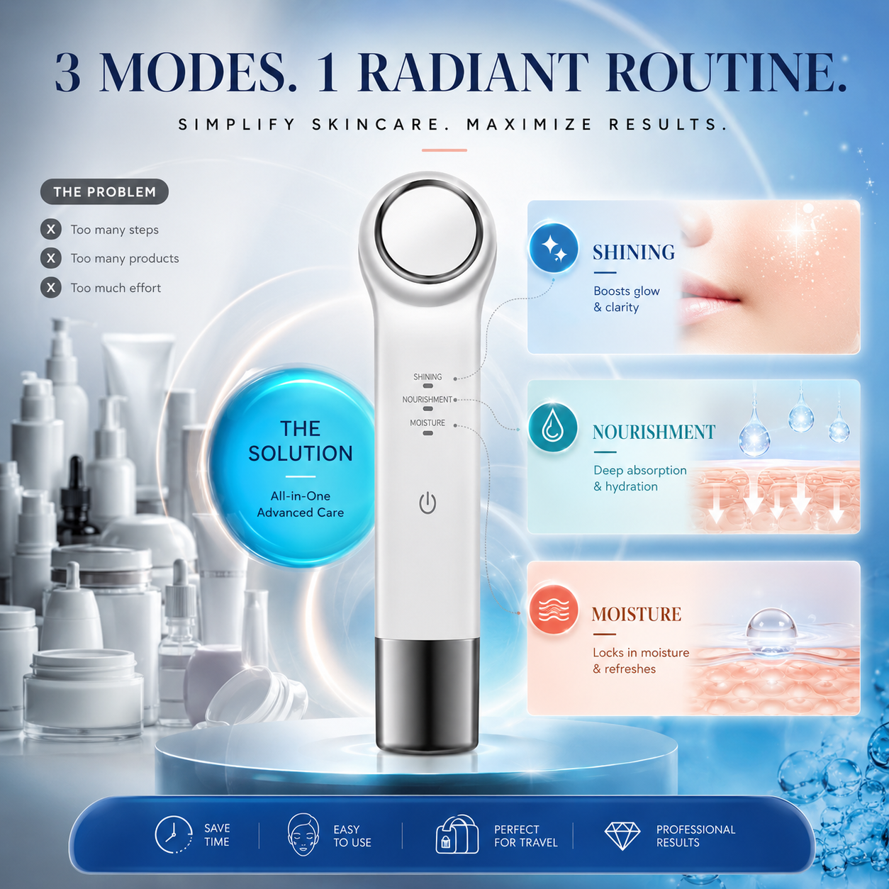 Masajeador Facial Ultrasónico Glow Pro